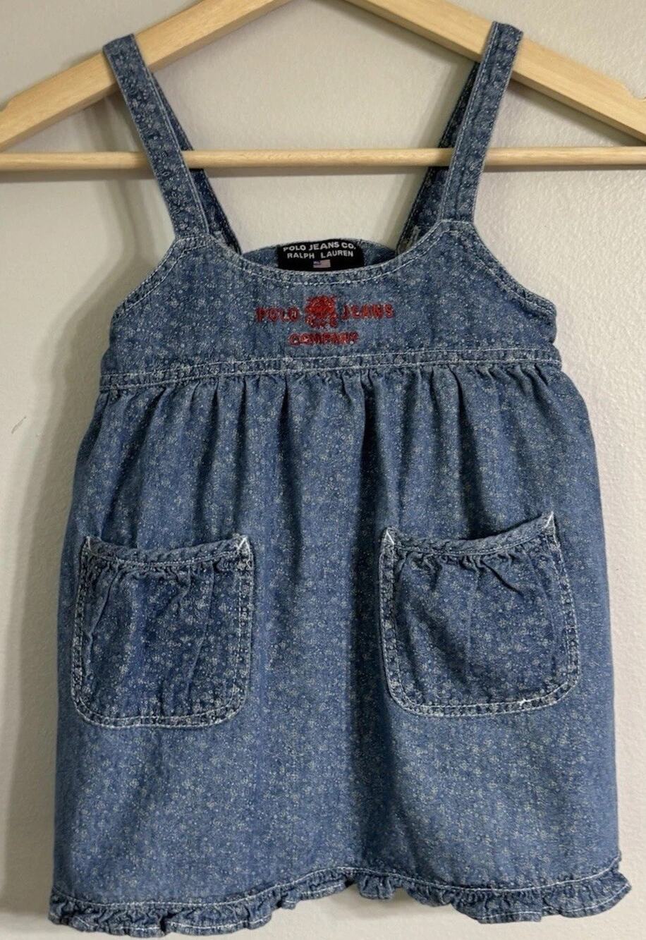 Polo Ralph Lauren Denim Skirtall Toddler Girl 3T Dress Vintage Pockets 90’S